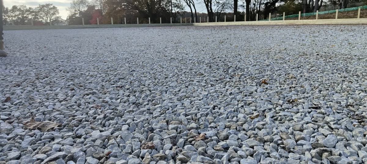 Close view of clean angular limestone forming an arena sub-base